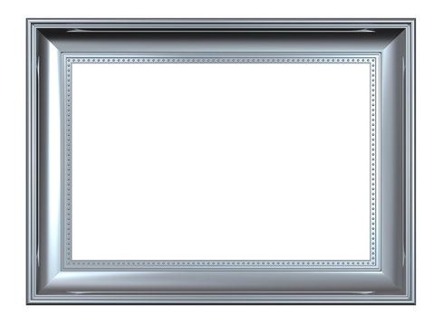 Shiny silver rectangular frame isolated on white background
