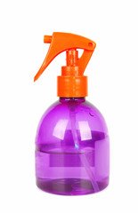 Spray bottle of hair care product.