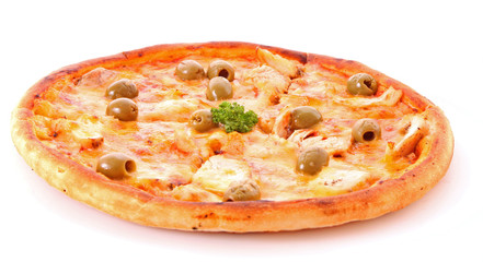 Tasty pizza with olives isolated on white