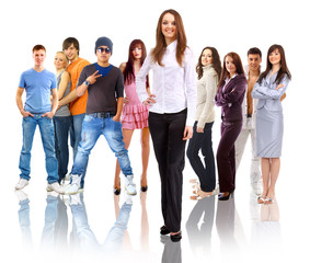Obraz premium group of smiling students. Over white background.