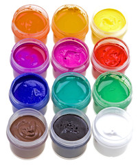 Color oil paint bottles isolated on white