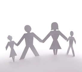 Cutout people family of four standing holding hands