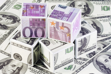 cubes of euros and dollars
