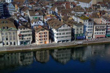 Limmat waterfront - aerial, Zurich