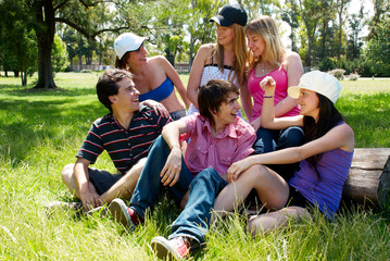 Fototapeta premium happy group of friends smiling outdoors in a park