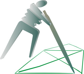 3d pictogram man drawing, on a house one move