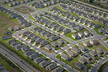 Aerial view of houses in typical home community