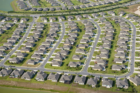 Aerial view of houses in typical home community