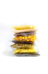 composition of colored beads on white background