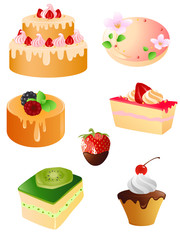 set of sweet dessert and fruit  icons