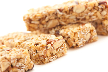 Several Granola Bars Isolated on White