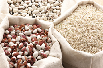 Various cereals in bags