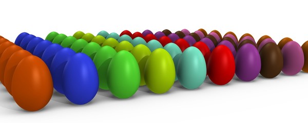 A row of colorful easter eggs - a 3d image