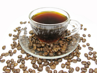 coffee cup among mocha beans