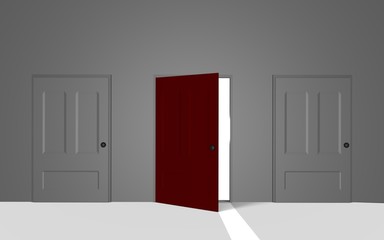 Three doors to choose from - a 3d image
