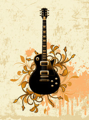 Electric guitar on a dirty floral background