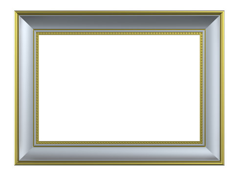 Silver-gold rectangular frame isolated on white background