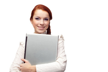 Portrait of happy  business woman with a laptop