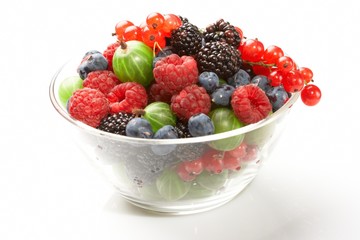 Fruit mix in the glass container