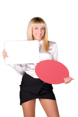 Beautiful woman holding a blank billboard