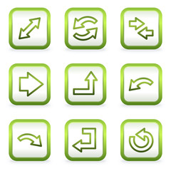 Arrows web icons set 1, square buttons, green contour