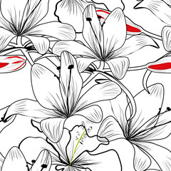 Panele Szklane Podświetlane  seamless pattern with white lily flowers
