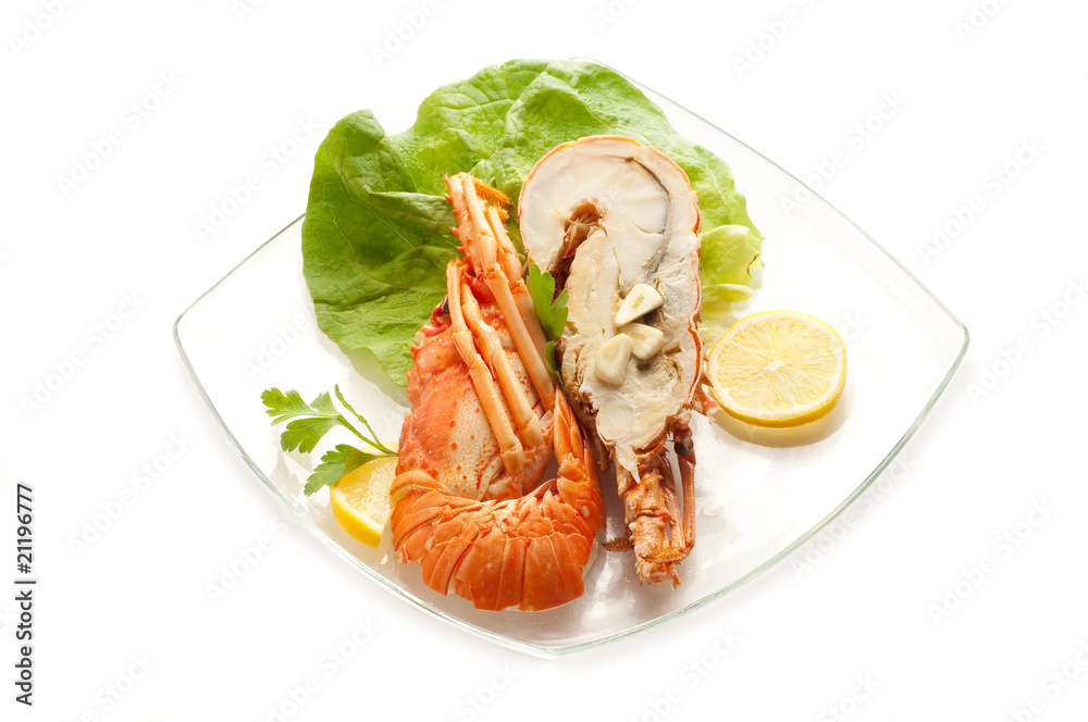 Sticker dish with cutted lobster