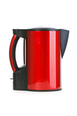 Red electrical kettle isolated on white