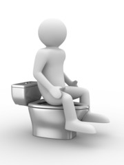man sits on toilet bowl. Isolated 3D image