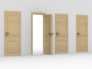 wooden open door. 3D image. home interior