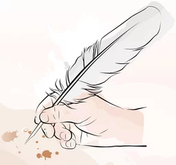 Deurstickers hand writing with a feather pen © Isaxar