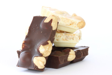 Dark and white chocolate with hazelnuts