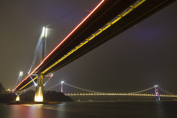 Obraz premium beautiful night scenes of Bridge in Hong Kong.