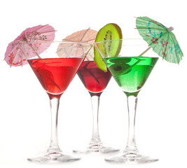 three glasses of cocktails