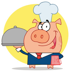 Waiter pig in a chefs hat