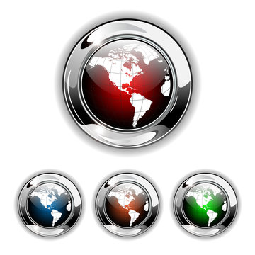 Globe icon, button, vector illustration.