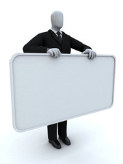 businessman character with advertising board