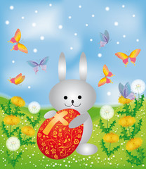 Easter card. Bunny with easter egg. vector.