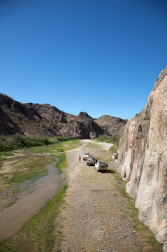 Offroad in a river bed in Namibia - Kaokoland