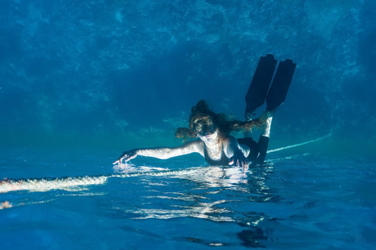 mermaid. free diving girl.