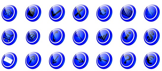 Set of round blue 3D buttons, web icons.