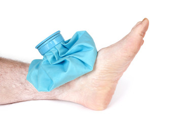 Iicing a Sprained Ankle with Ice Pack