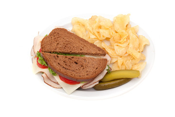 Turkey sandwich with potato chips