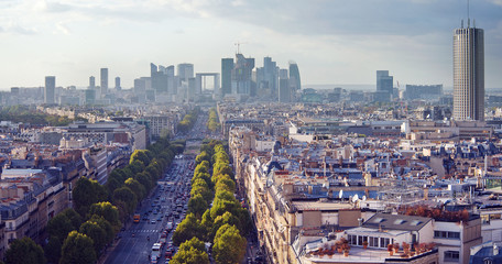 The Champs Elysees and La Defense in late afternoon light