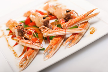 delicatessen dish with lobsters