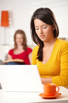 Teen girl working on computer