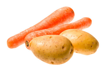 potatoes and carrots  isolated on white background