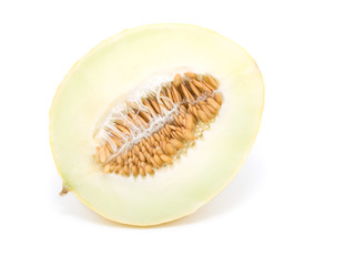 half yellow melon isolated on white background