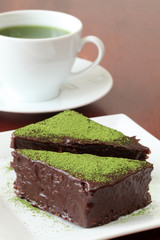 Chocolate cake with green tea powder and green tea