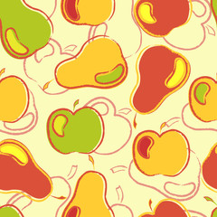 Seamless pattern with apples and pears
